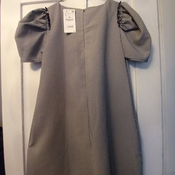 ZARA BLACK WHITE HOUNDSTOOTH DRESS NWT L - Picture 6 of 12